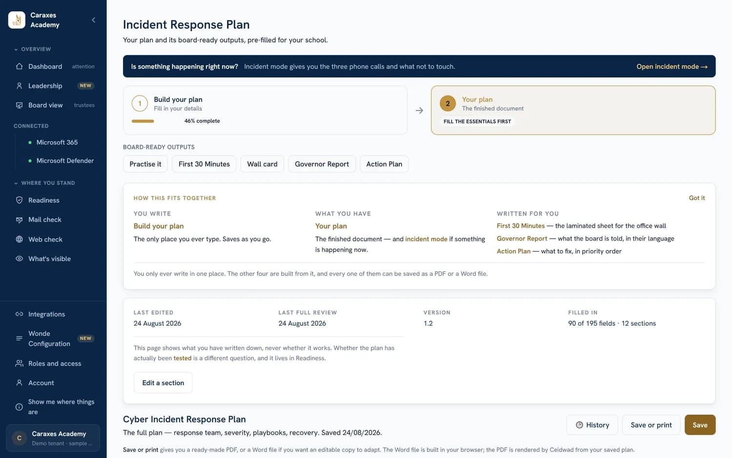 Ceidwad Atlas — Response plan