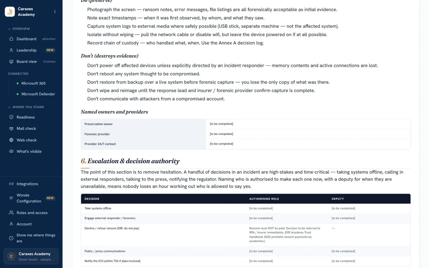 Ceidwad Atlas — Response plan