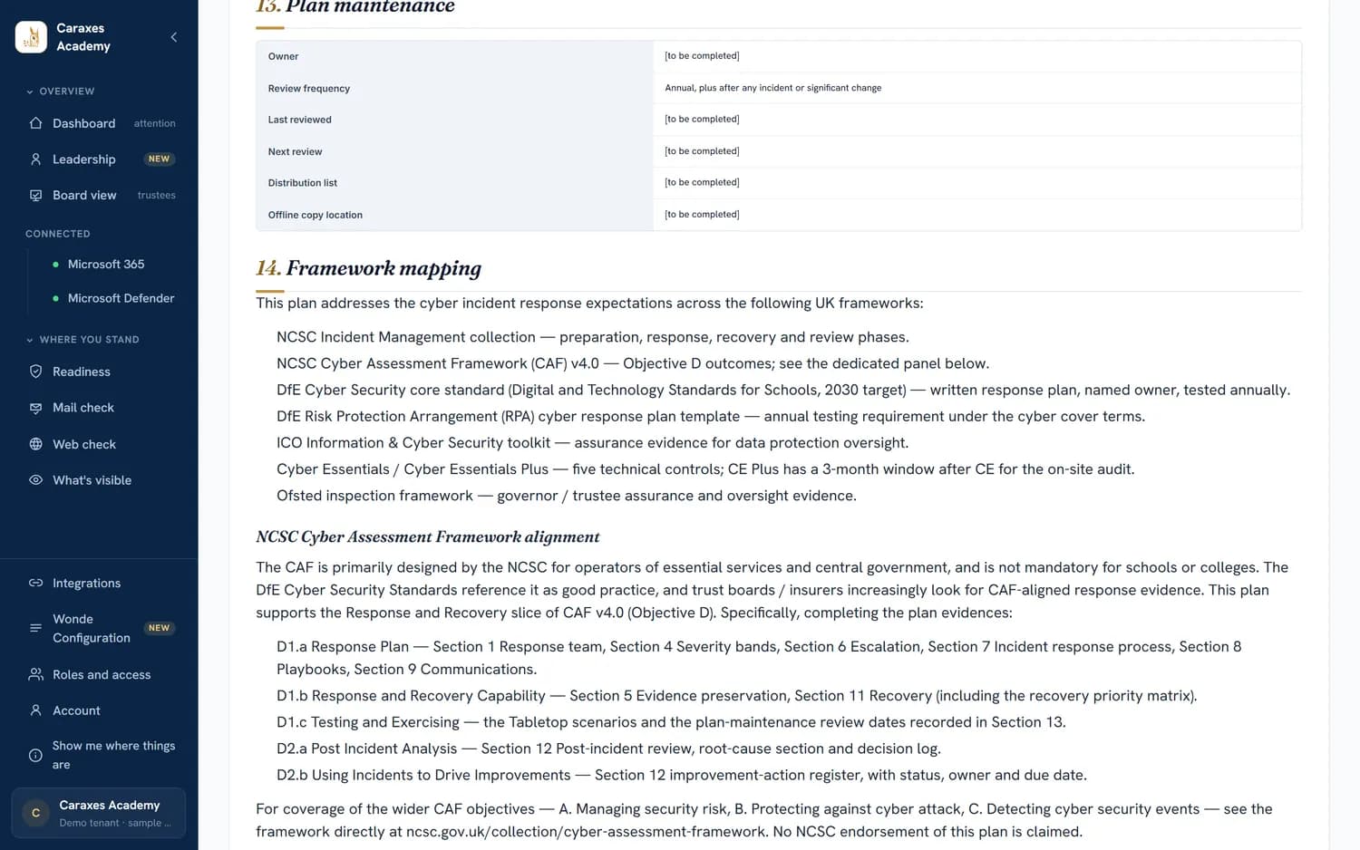 Ceidwad Atlas — Response plan