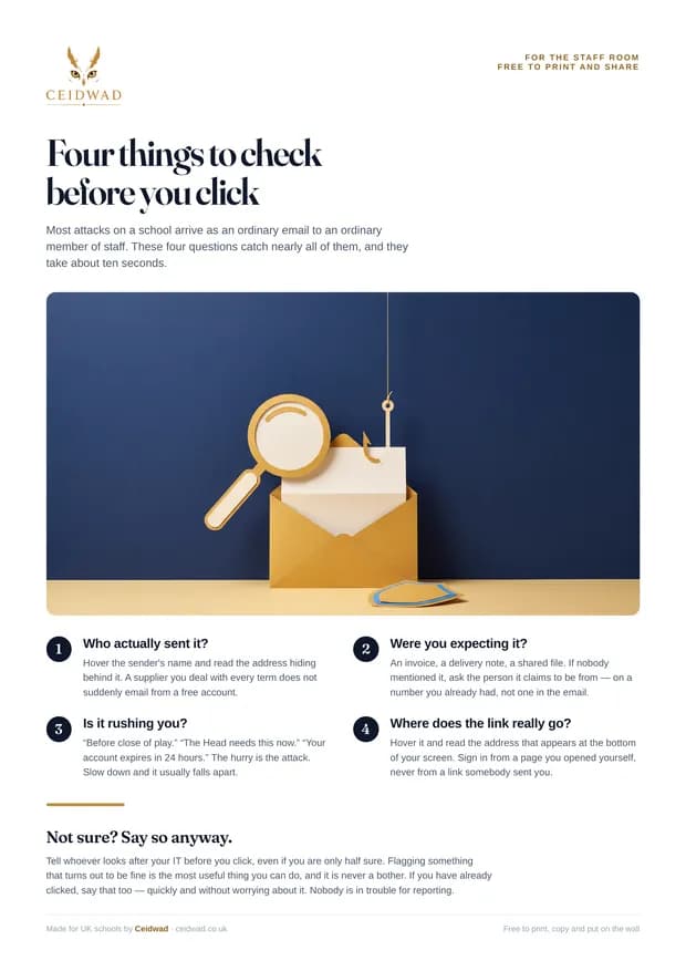 Four things to check before you click — A3 poster
