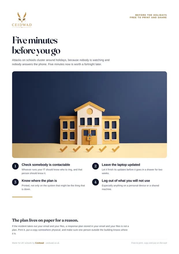 Five minutes before you go — A3 poster
